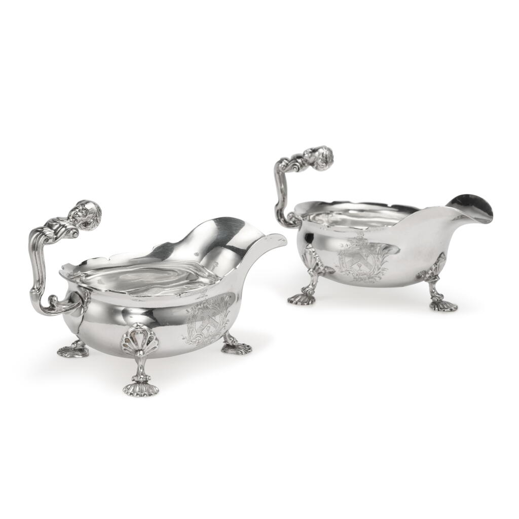 View full screen - View 1 of Lot 180. A Pair of Large George II Silver Sauce Boats, Thomas Gilpin, London, 1743.