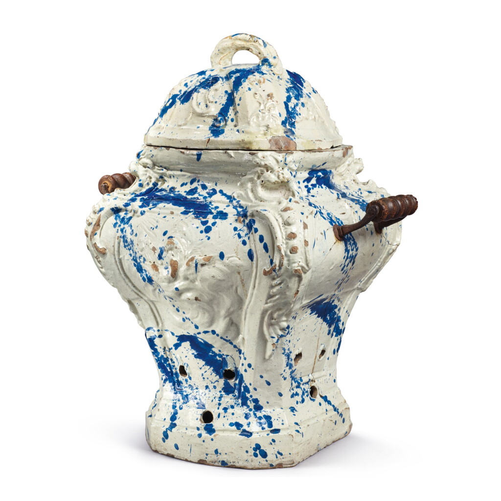 View full screen - View 1 of Lot 441. A CONTINENTAL FAIENCE PORTABLE STOVE AND COVER, LATE 18TH/19TH CENTURY.
