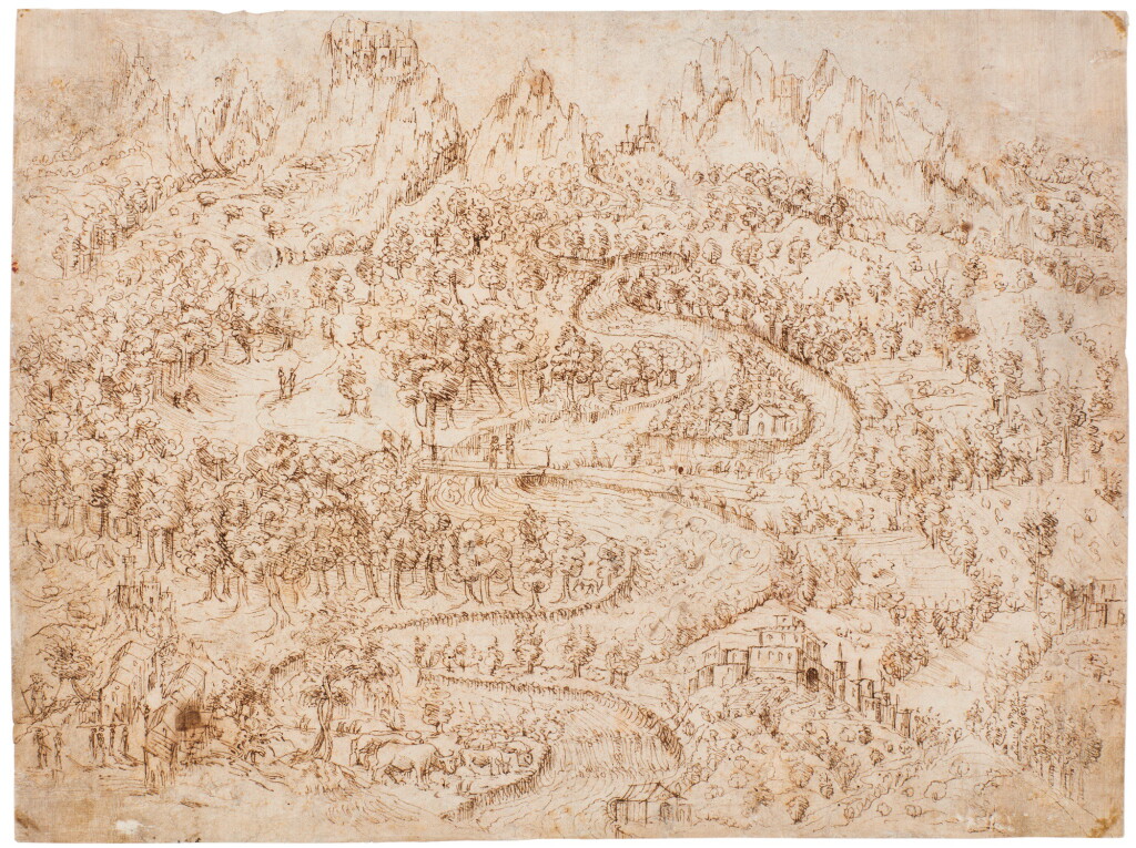 View full screen - View 1 of Lot 2. GERMAN SCHOOL, EARLY/MID-16TH CENTURY | BIRD'S EYE VIEW OF A RUGGED, WOODED RIVER LANDSCAPE.
