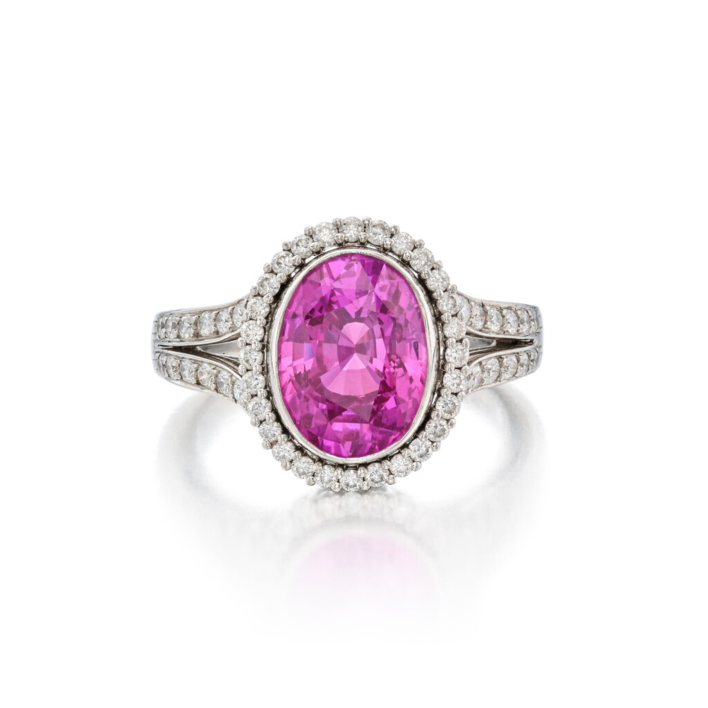 View full screen - View 1 of Lot 256. Pink Sapphire and Diamond Ring.