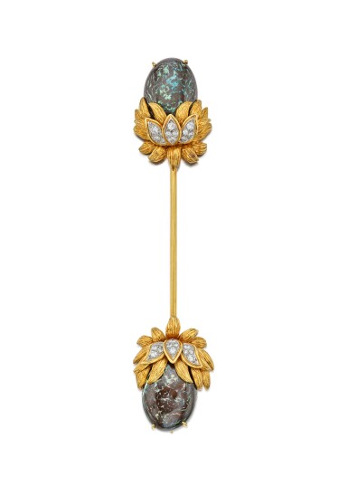 View full screen - View 1 of Lot 50. An Opal and Diamond Jabot Pin, David Webb.