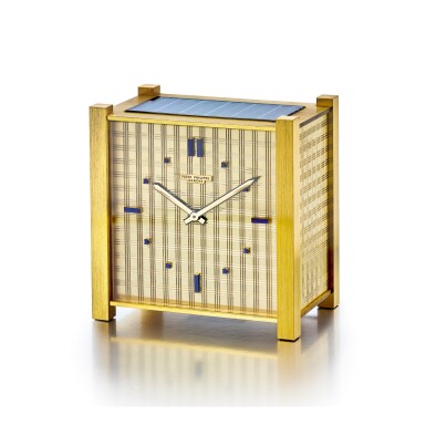 View full screen - View 1 of Lot 1011. PATEK PHILIPPE | REF 921 PENDULE CARRÉ, A GILT BRASS AND LAPIS LAZULI SOLAR DESK TIMEPIECE, MADE IN 1965 | 百達翡麗 | 921型號「PENDULE CARRÉ」銅鍍金及青金石太陽能座鐘,1965年製.