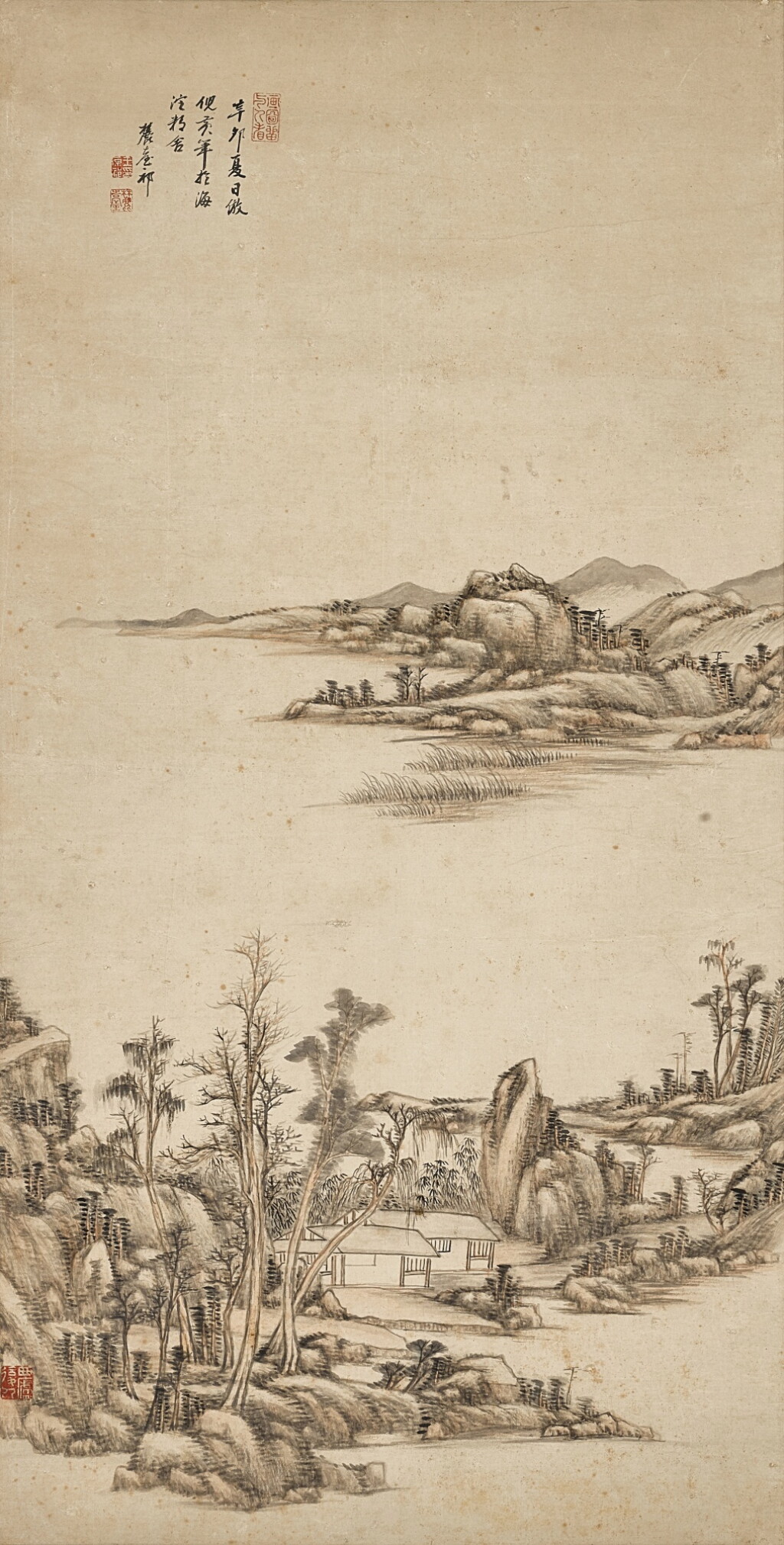 View full screen - View 1 of Lot 2586. 王原祁 倣倪黃筆意山水|Wang Yuanqi, Landscape after Ni Zan and Huang Gongwang.