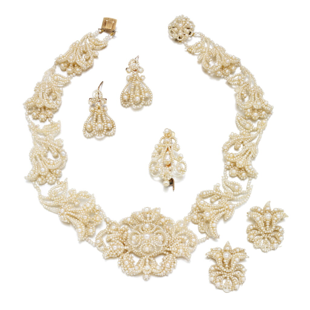 View full screen - View 1 of Lot 326. Seed pearl demi-parure, 1830s.