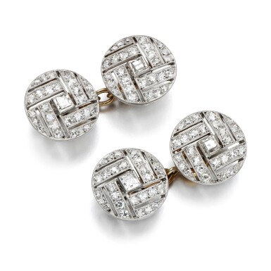View full screen - View 1 of Lot 39. Diamond cufflinks, 1920s.