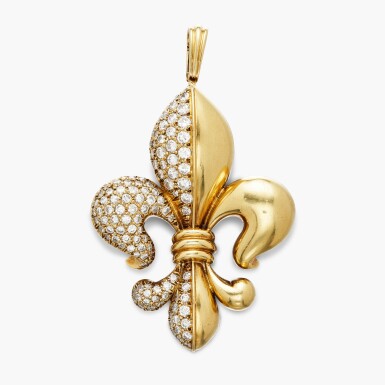 View full screen - View 1 of Lot 325. Gold and Diamond Pendant-Brooch .