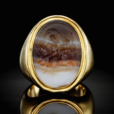 View full screen - View 1 of Lot 297. Intaglio with a sea nymph riding a hippocamp.