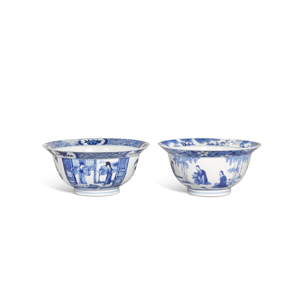 全萤幕检视 - 查看367Two blue and white 'figural' bowls, Marks and period of Kangxi | 清康熙 青花人物故事圖盌一組兩件《大清康熙年製》款的1