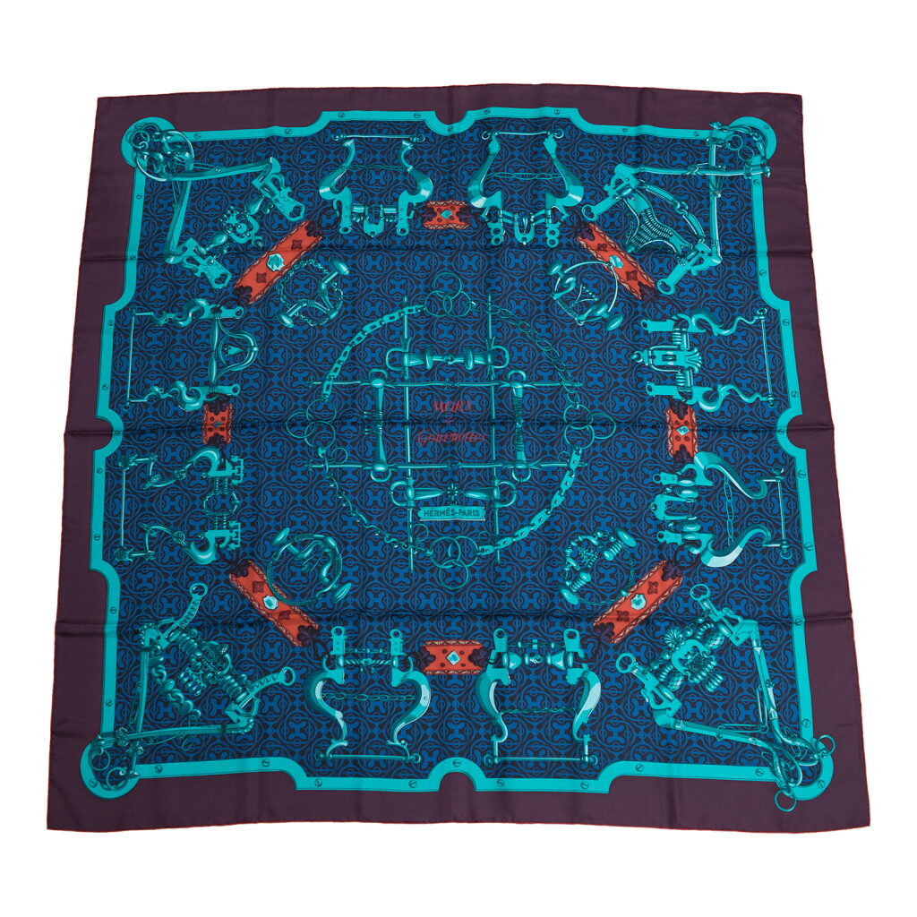 View full screen - View 1 of Lot 146. "Mors et Gourmettes" Giant Scarf 140cm in Silk Twill.