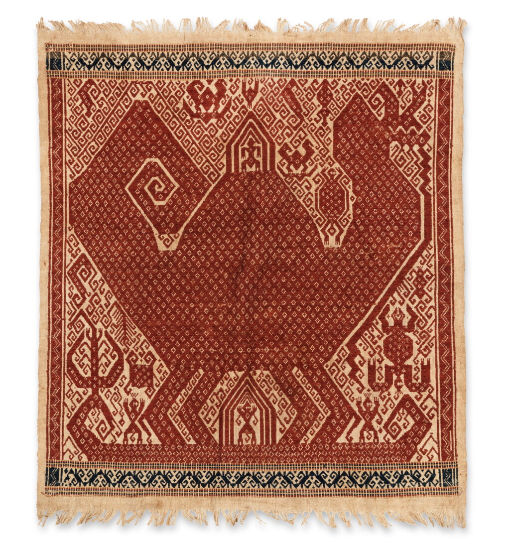 View full screen - View 1 of Lot 7. Trois tissus cérémoniels "à jonques" tampan, Lampung, Sumatra, Indonésie, début du 20e siècle | Three ceremonial hanging "ship cloth" tampan, Lampung, Sumatra, Indonesia, early 20th century.