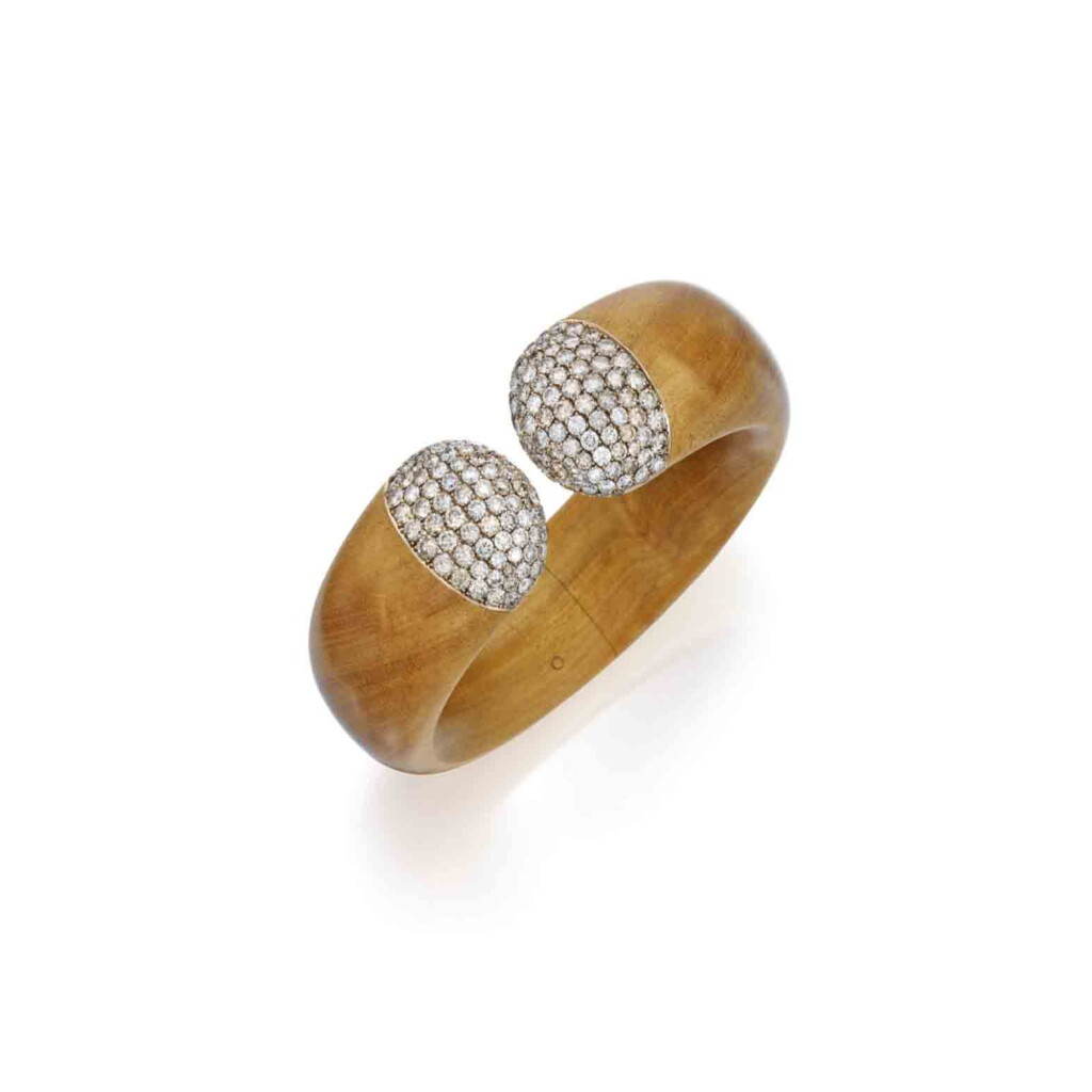 View full screen - View 1 of Lot 214. Wood and Colored Diamond Cuff-Bracelet.