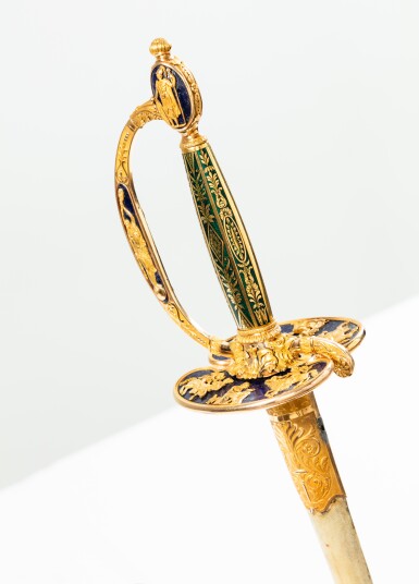 View full screen - View 1 of Lot 121. An Empire gold, lapis-lazuli and enameled presentation sword by Nicolas-Noël Boutet (1761-1833), Versailles, circa 1810.