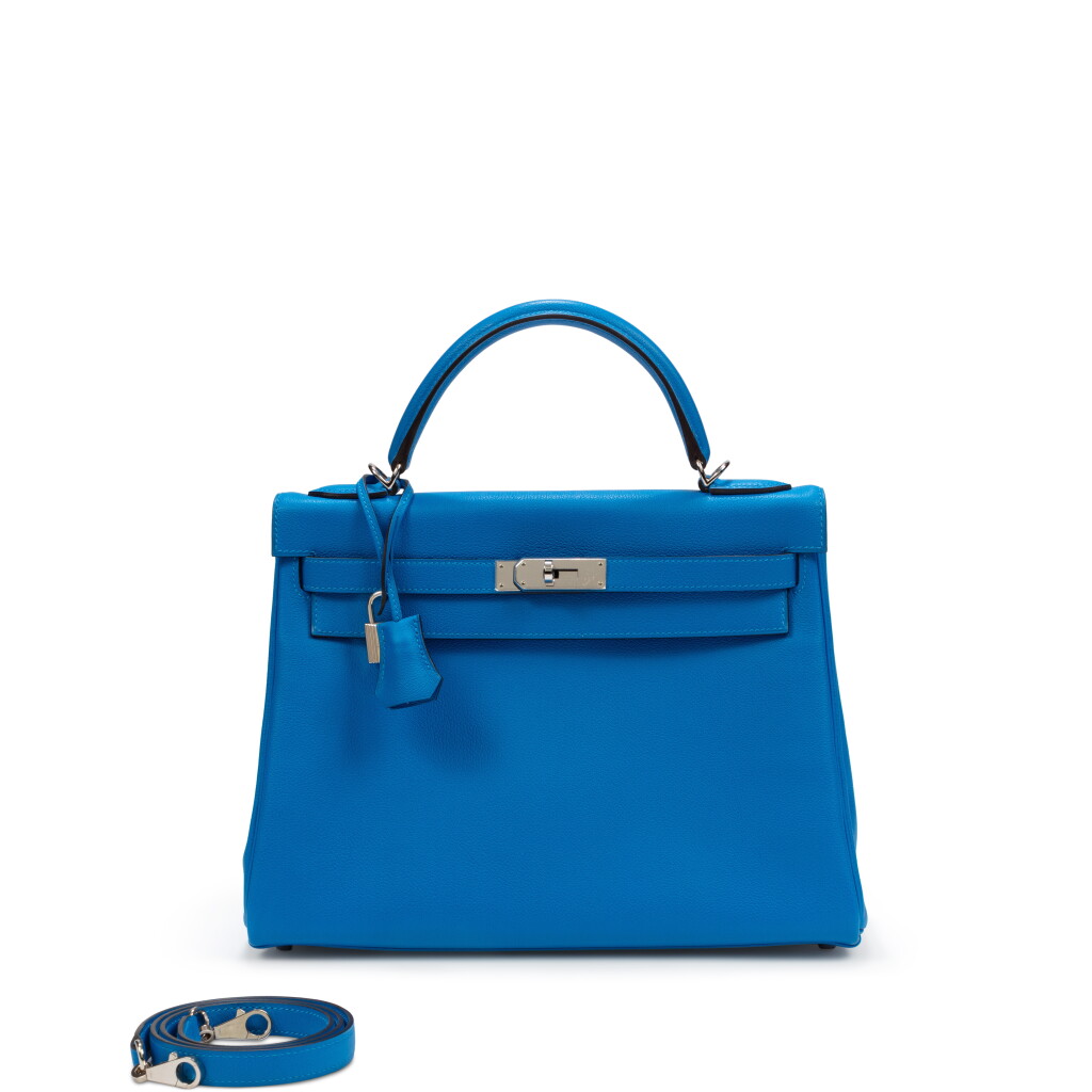 View full screen - View 1 of Lot 699. Bleu Hydra Evercolor Kelly 32 Retourné Palladium Hardware, 2015.