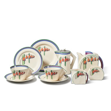 View full screen - View 1 of Lot 1151. A Clarice Cliff 'Solomon's Seal'-Pattern Tête á Tête, circa 1930.