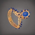 Reference 9850 | A rare yellow gold openwork bracelet watch with lapis lazuli dial and beads, Circa 1970
