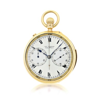View full screen - View 1 of Lot 84. A FINE YELLOW GOLD OPEN-FACED MINUTE REPEATING SPLIT-SECOND CHRONOGRAPH WATCH, 1891.