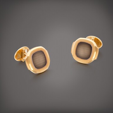 View full screen - View 1 of Lot 858. Nautilus | A pair of pink gold cufflinks, Circa 2015 | 百達翡麗 | Nautilus | 一對粉紅金袖扣,約2015年製.