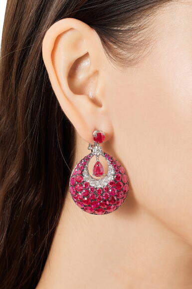 View full screen - View 1 of Lot 2717. 'Bombé Classic' Pair of Ruby and Diamond Earrings | 格拉夫| 'Bombé Classic' 紅寶石 配 鑽石 耳環一對.