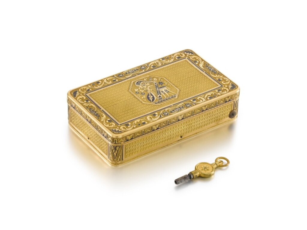 View full screen - View 1 of Lot 1527. A gold and enamel musical snuff box, probably Jean-George Rémond, Geneva, circa 1815.