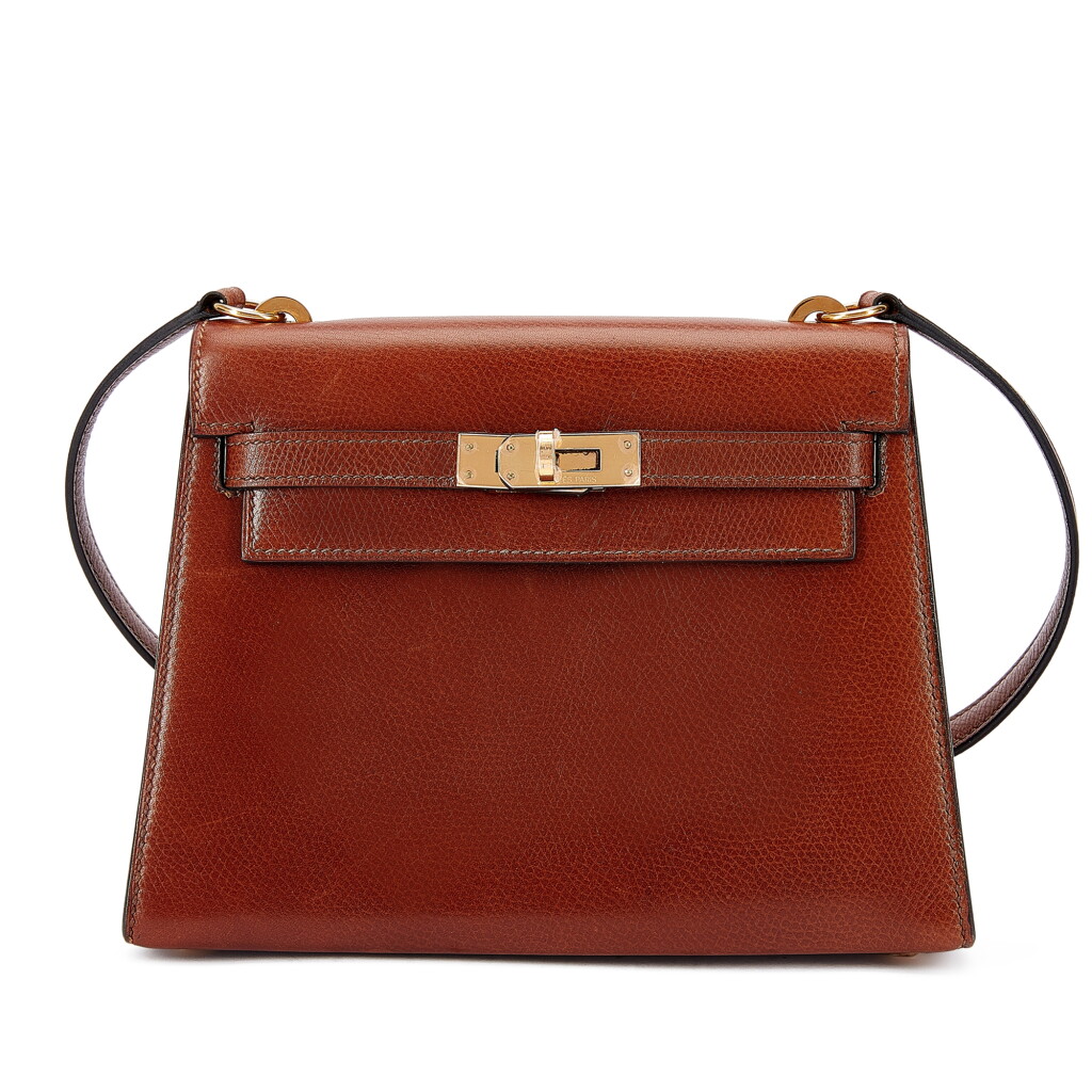View full screen - View 1 of Lot 1068. Vintage Noisette Veau Grain Lisse Mini Kelly Gold Hardware, 1990s.