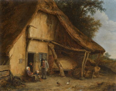 View full screen - View 1 of Lot 156. Peasant family outside a cottage.