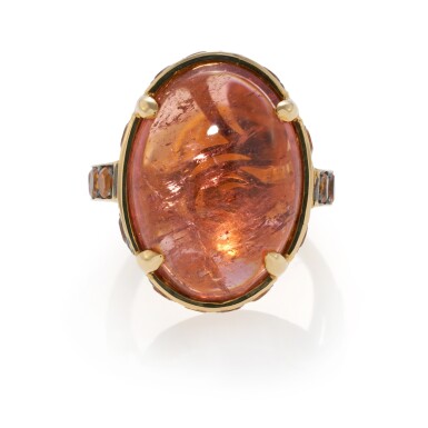 View full screen - View 1 of Lot 29. Tourmaline and orange sapphire ring.