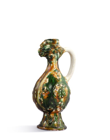 View full screen - View 1 of Lot 5127. A sancai-glazed phoenix-head ewer, Tang dynasty | 唐 三彩鳳首壺.