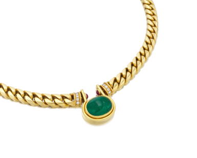 View full screen - View 1 of Lot 105. Bulgari, Emerald, ruby and diamond necklace (Collana in smeraldo, rubini e diamanti, Bulgari) .