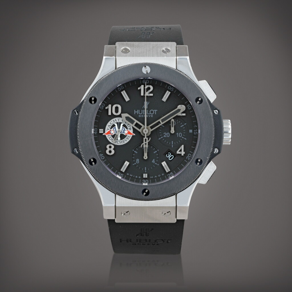 View full screen - View 1 of Lot 470. Big Bang, limited edition "N°00" 'Yacht Club de Courchevel', reference 301.SM.100 RX.CVL07 Montre bracelet chronographe en acier, kevlar et céramique avec date | Stainless steel, kevlar and ceramic chronograph wristwatch with date Vers 2000 | Circa 2000.