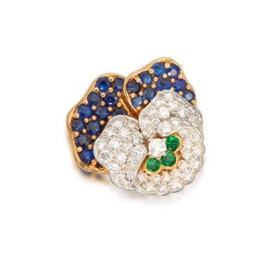 View full screen - View 1 of Lot 161. Sapphire, Emerald and Diamond 'Pansy' Brooch.
