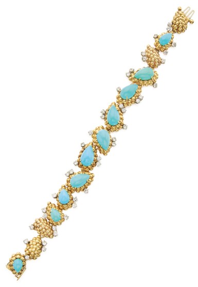 View full screen - View 1 of Lot 306. GOLD, TURQUOISE AND DIAMOND BRACELET, DAVID WEBB .