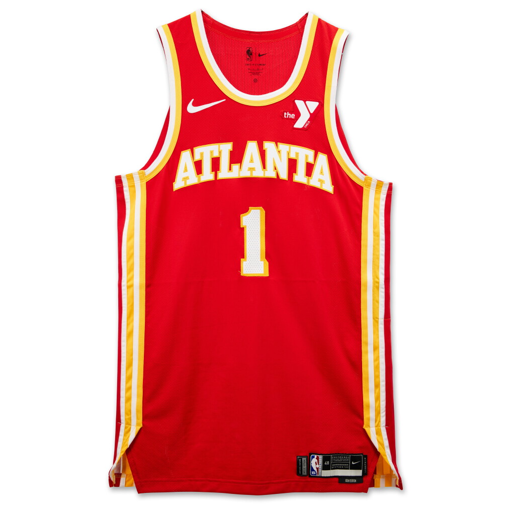 View full screen - View 1 of Lot 101. Jalen Johnson Atlanta Hawks 2024-2025 Kia NBA Tip-Off Game Worn Icon Edition Jersey | Double-Double.