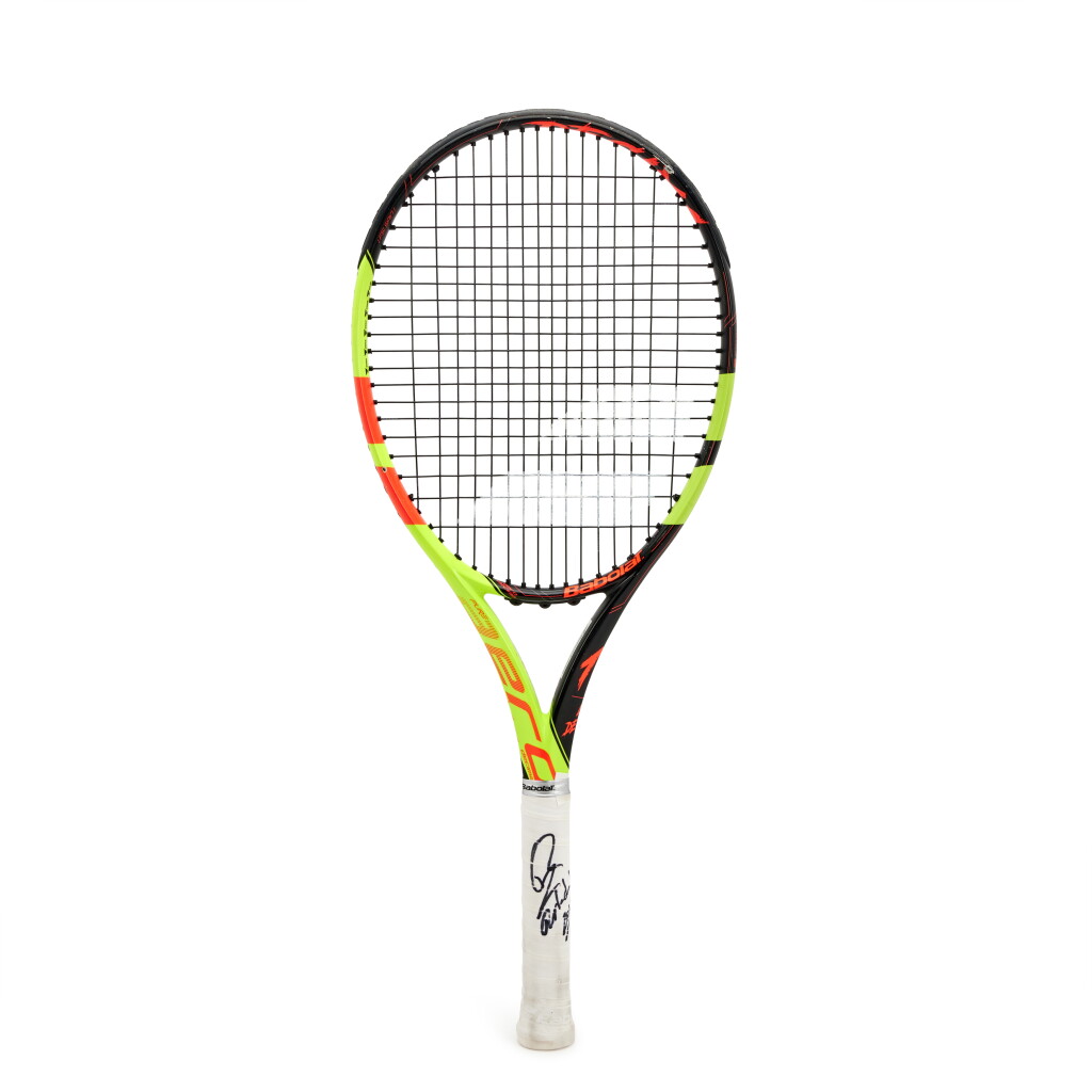 View full screen - View 1 of Lot 8. Rafael Nadal Signed and Match Used Racket | 2018 French Open and 2018 Wimbledon Semifinals.