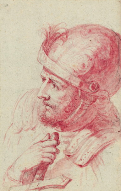 View full screen - View 1 of Lot 200. Study for a man with a helmet | Etude de tête d'homme casqué.