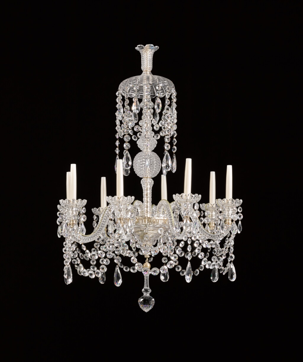 View full screen - View 1 of Lot 135. A Victorian cut-glass eight-light chandelier, late 19th century/early 20th century, in the manner of Perry & Co.