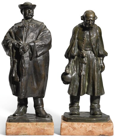 View full screen - View 1 of Lot 19. Pair of Hungarian peasants: Csikós (Horse-herdsman) and Öreg juhász (Old Shepherd).