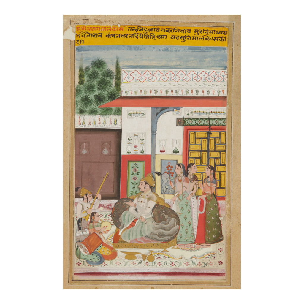 View full screen - View 1 of Lot 362. AN ILLUSTRATION TO A RAGMALA SERIES: MALKOS RAGA, INDIA, AMBER, CIRCA 1700-10.