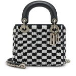 Black and White Beaded Fringe Checkered Mini Lady Dior Ruthenium Hardware, 2018
