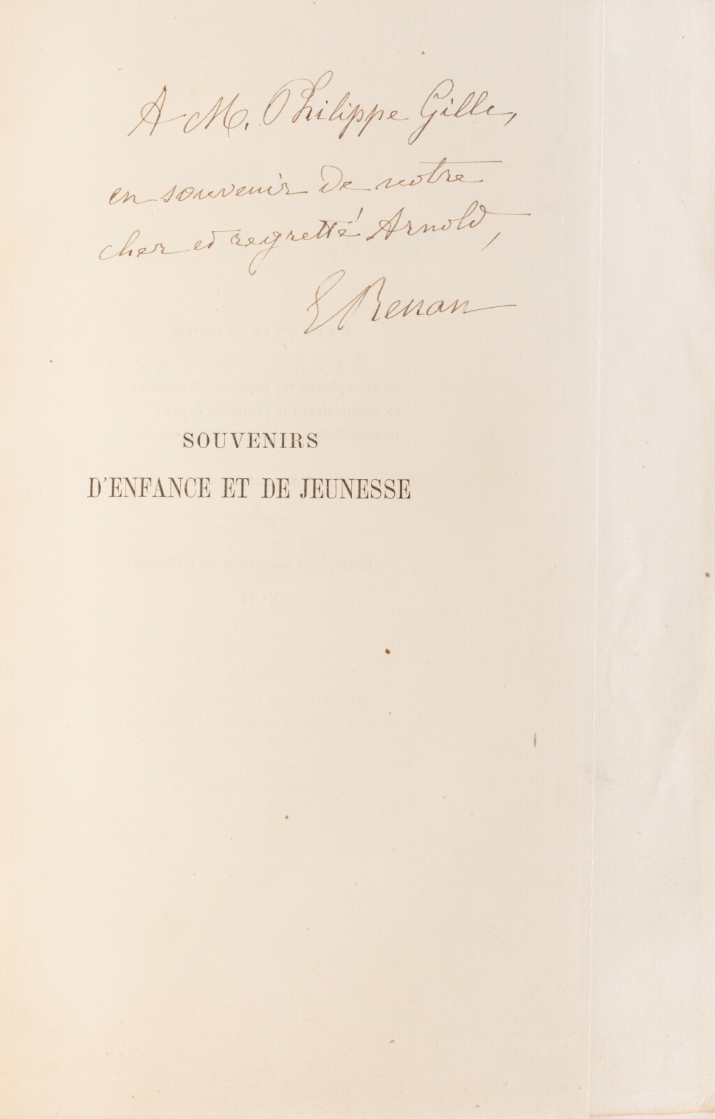 View full screen - View 1 of Lot 64. Ensemble cinq ouvrages : Philippe Burty (exemplaire justifié par l'auteur), Rachilde, Ernest Renan (avec envoi) et Jules Renard..
