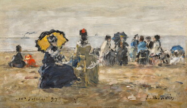 View full screen - View 1 of Lot 257. Trouville, scène de plage, le parasol jaune.