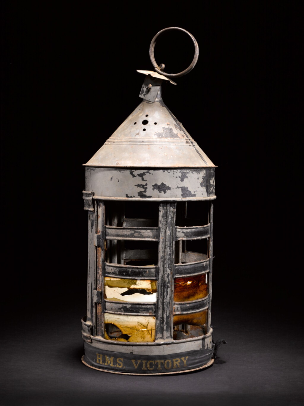 View full screen - View 1 of Lot 19. A painted tin and horn lantern from the Gun Decks of HMS Victory, English, circa 1800.