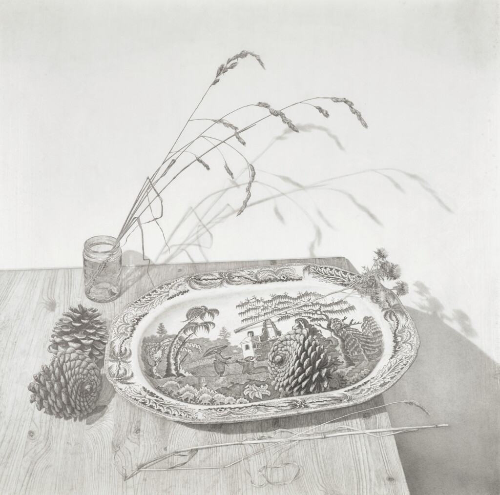 View full screen - View 1 of Lot 101. Still Life with Pine Cones, Willow Pattern Plate.