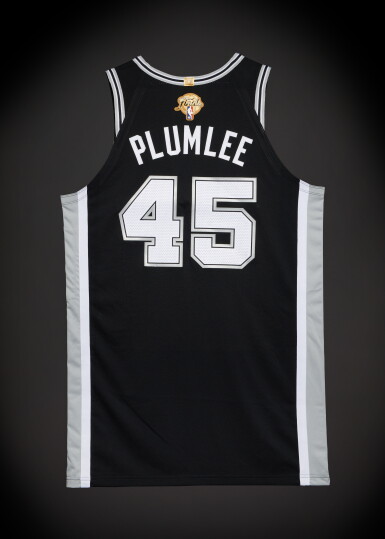 View full screen - View 1 of Lot 35. Mason Plumlee San Antonio Spurs 2026 NBA Finals Game Issued Icon Edition Jersey | Game 1 | Matched to Game 1 Locker Room Image.