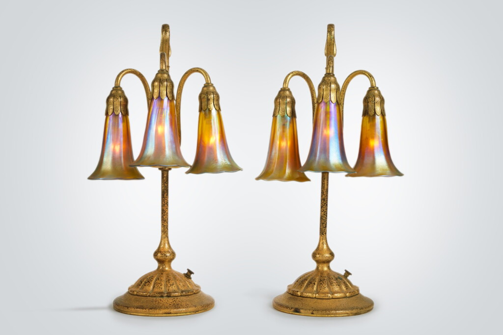 View full screen - View 1 of Lot 18. Pair of Three-Light "Lily" Desk Lamps.