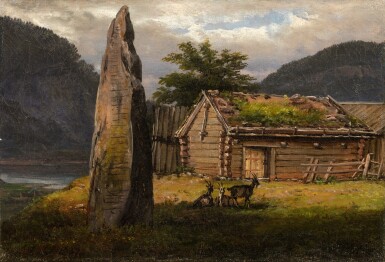 View full screen - View 1 of Lot 141. Fjord Landscape with a Menhir | Menhir dans un paysage de fjord .