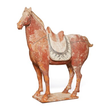 View full screen - View 1 of Lot 1077. A PAINTED POTTERY FIGURE OF A HORSE, TANG DYNASTY.