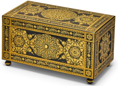 View full screen - View 1 of Lot 90. A GOLD-OVERLAID ZULOAGA WARE CASKET, SIGNED FELIPA, SPAIN, 19TH CENTURY.