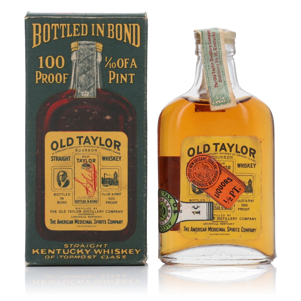View full screen - View 1 of Lot 808. Old Taylor Bottled in Bond 100 Proof 1930 (1 Bottle 1/10 Pint).