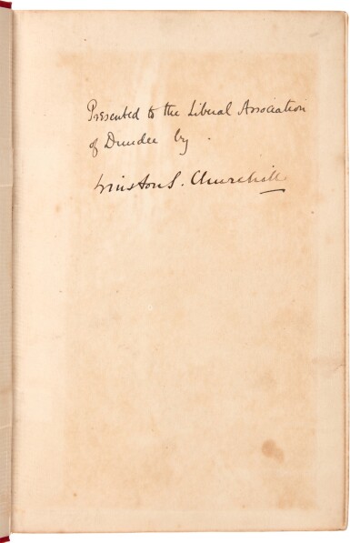 View full screen - View 1 of Lot 274. Winston Churchill | My African Journey, London, 1908, red pictorial cloth, inscribed to Liberal Association of Dundee.