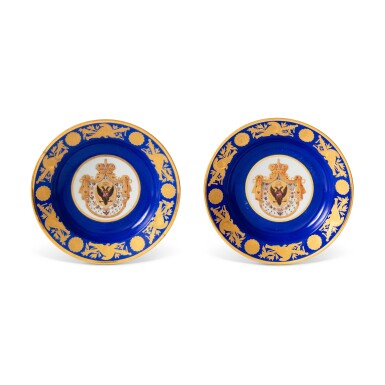 View full screen - View 1 of Lot 146. Two porcelain plates from the Coronation Service of Nicholas I, Imperial Porcelain Factory, St Petersburg, period of Nicholas I, circa 1825 | Deux assiettes en porcelaine du service du couronnement de Nicolas Ier, manufacture impériale, Saint Petersbourg, vers 1825.